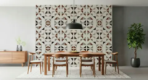 Sepia and Black Triangle Block Print Wallpaper