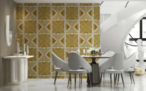 Mustard Beige Geometric Tribal Pattern Wallpaper
