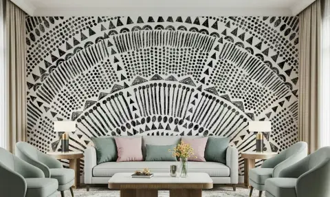 Hand-Drawn Tribal Geometric Pattern Wall Mural