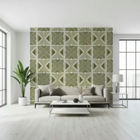Olive Green Geometric Tribal Pattern Wallpaper