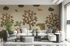 Tribal Woodland Tree and Bird Wall Mural