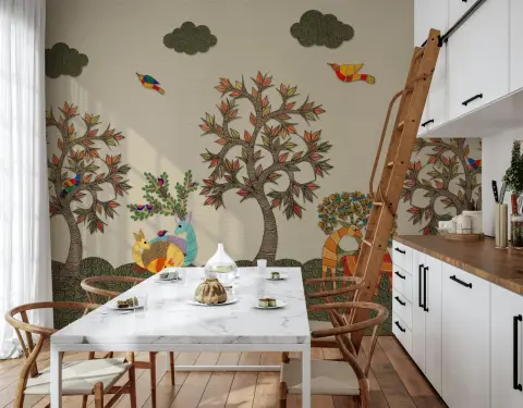 Tribal Woodland Tree and Bird Wall Mural