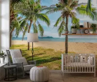 Lush Palm Tropical Beach Horizon Wall Mural