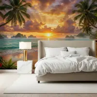 Golden Hour Tropical Beach Wall Mural