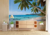 Turquoise Lagoon Leaning Palms Scenic Mural