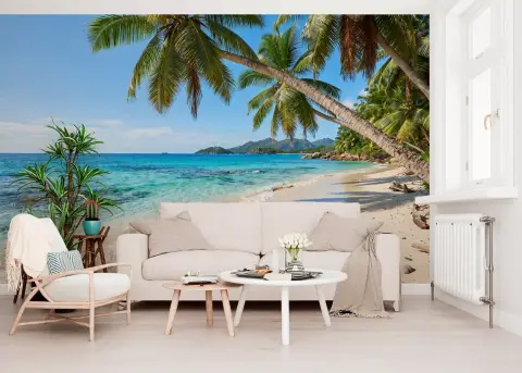 Turquoise Lagoon Leaning Palms Scenic Mural
