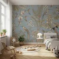 Vintage Tropical Birds and Botanical Wall Mural