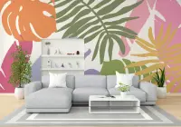 Abstract Colorblock Tropical Leaf Wallpaper Mural