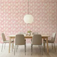 Blush Pink Tropical Leaf Pattern Wallpaper