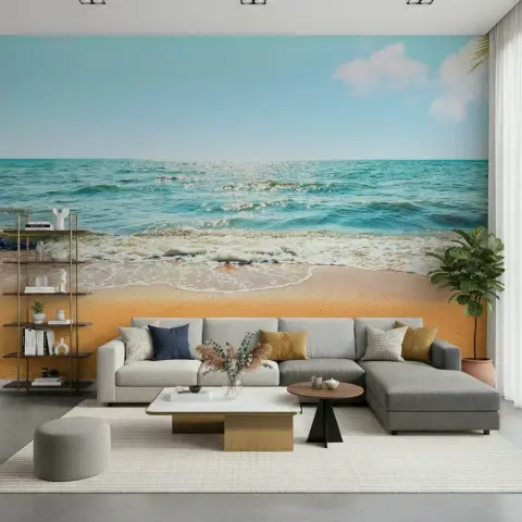 Expansive Blue Ocean Waves Scenic Wall Mural