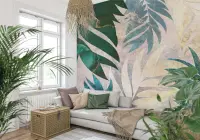 Luxe Tropical Foliage Wall Mural with Gold Accents