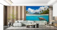 Tropical Island Beach and Sea Turtle Wall Mural