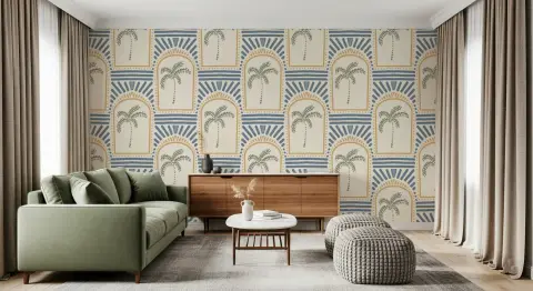Art Deco Tropical Palm Archway Pattern Wallpaper
