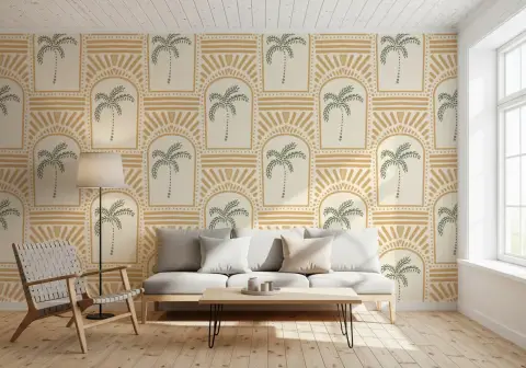 Tropical Palm Archway Pattern Wallpaper