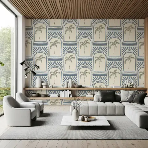 Tropical Palm Archway Geometric Wallpaper