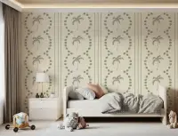 Sage Green Palm Tree and Stripe Pattern Wallpaper