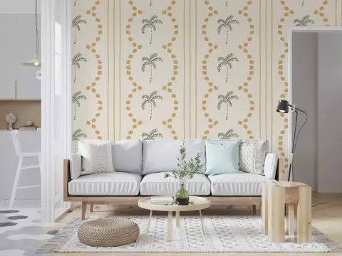 Bohemian Palm Tree Vertical Stripe Wallpaper