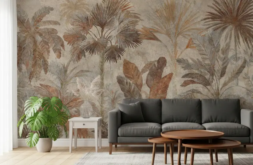 Tropical Palms Terracotta Fresco Wall Mural