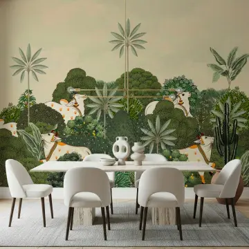 Pichwai Sacred Cow and Tropical Forest Wall Mural