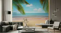 Palm Framed Azure Ocean Golden Shore Wallpaper