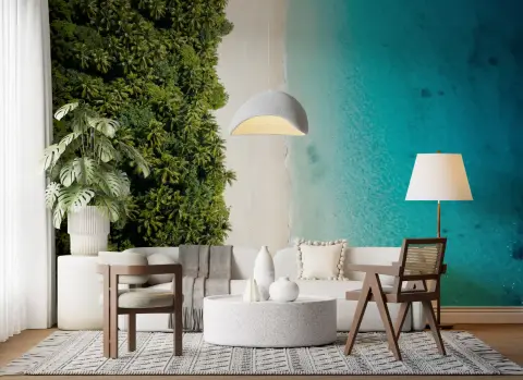 Verdant Palm Forest Azure Coastline Wallpaper Mural