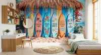 Tropical Beach Shack Surfboard Wall Mural
