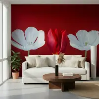 Vibrant Red and White Tulip Floral Wall Mural