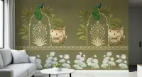 Sacred Kamdhenu Cow and Peacock Pichwai Wall Mural