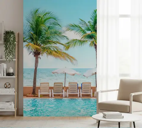 Tropical Ocean View Palm Trees Wall Mural