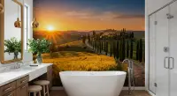 Golden Hour Tuscan Villa and Cypress Path Wall Mural