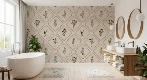 Olive Branch Diamond Grid Wallpaper
