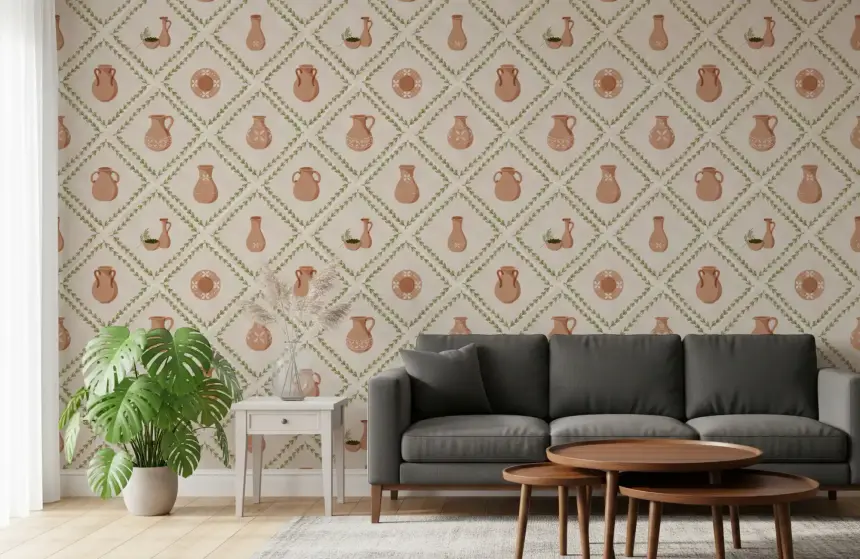 Tuscany Pottery Decorated Tiles Wallpaper