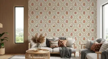 Rustic Terracotta Pottery and Vine Lattice Wallpaper