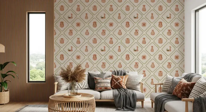 Tuscany Pottery Decorated Tiles Wallpaper