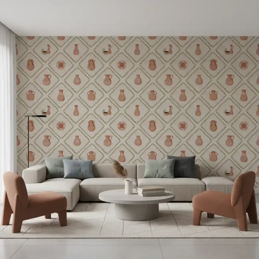 Tuscany Pottery Decorated Tiles Wallpaper