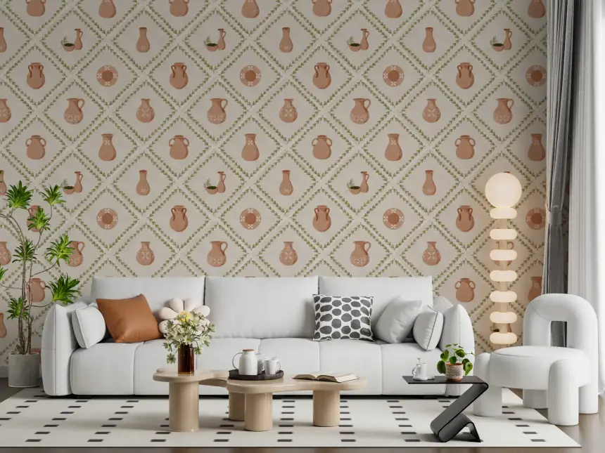 Tuscany Pottery Decorated Tiles Wallpaper