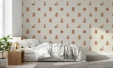 Rustic Terracotta Pottery Motif Wallpaper