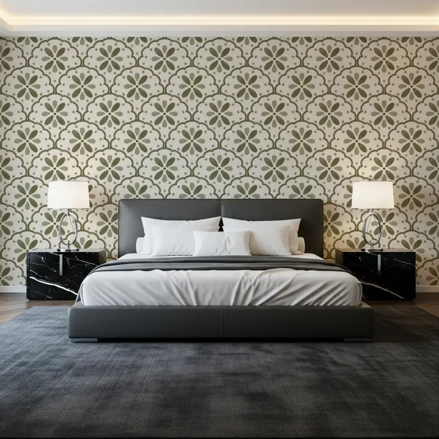 Tuscany Scallop Olive Wallpaper