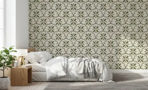 Elegant Olive Green Scallop Pattern Wallpaper