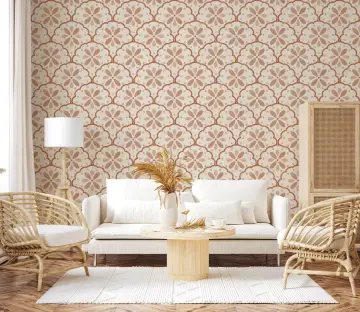 Terracotta Scallop Floral Pattern Wallpaper