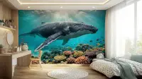 Humpback Whale and Vibrant Coral Underwater Mural