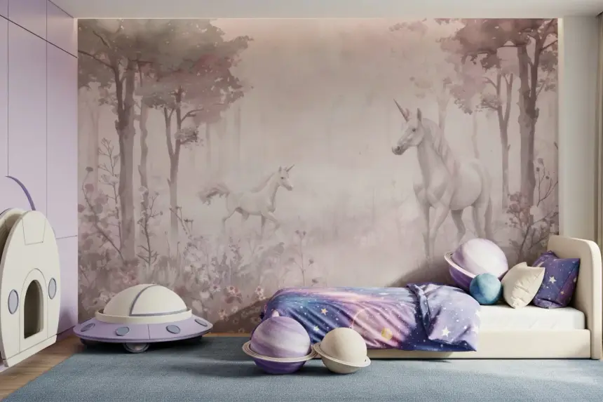 Unicorns in a Magical Dreamy Forest – Pink Wall Mural