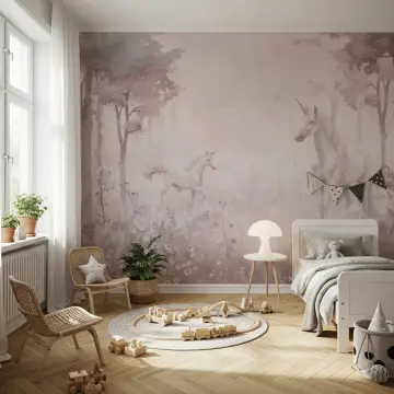 Enchanted Unicorn Forest Watercolor Wall Mural