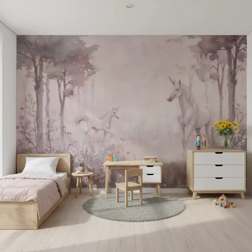Unicorns in a Magical Dreamy Forest – Pink Wall Mural