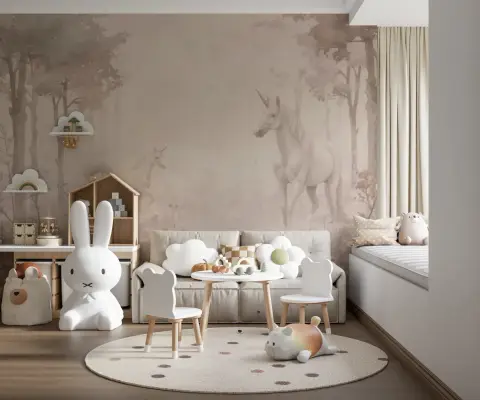 Dreamy Unicorns in Misty Forest Wall Mural