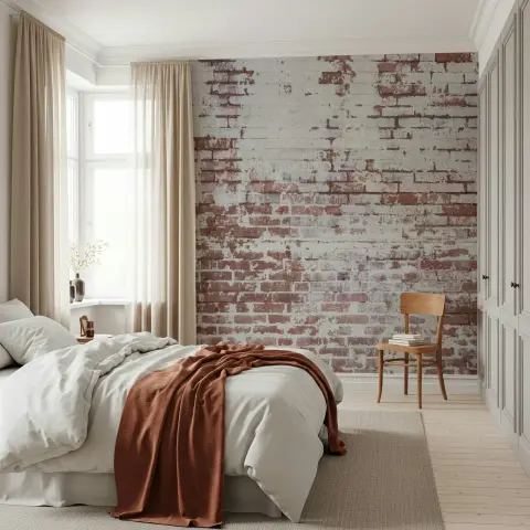 Rustic Whitewashed Brick Wall Mural