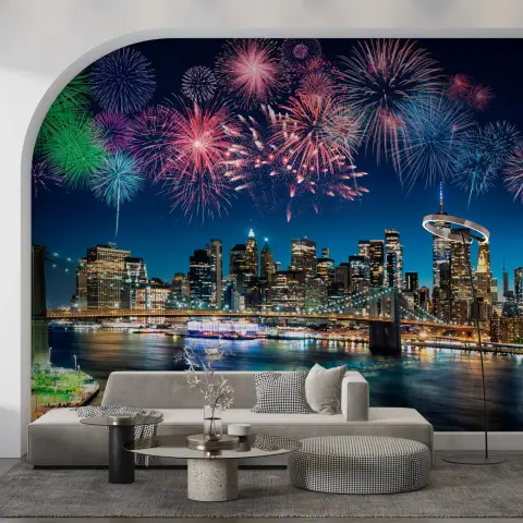 New York City Skyline Fireworks Wall Mural
