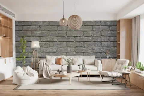 Charcoal Grey Industrial Brick Texture Wallpaper