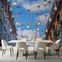 Urban Street Scene with Hanging Lights Wall Mural