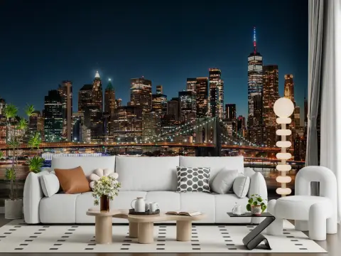 Manhattan Skyline Night Wall Mural